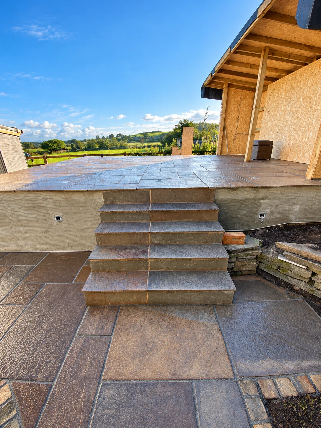 Paving and steps in progress during the Brinscall terrace transformation